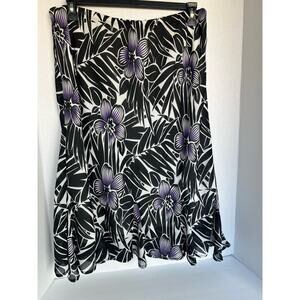 Laura Scott Woman Chiffon Purple Floral Black White Ruffle Edge Skirt Sz 16W